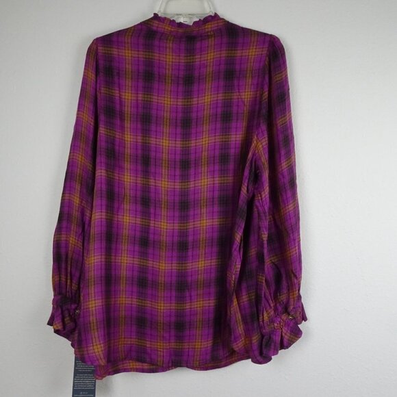 Democracy Ruffle Neck Shirt Blouse Plus Women's Plus Size 2X Purple Plaid - Picture 5 of 9